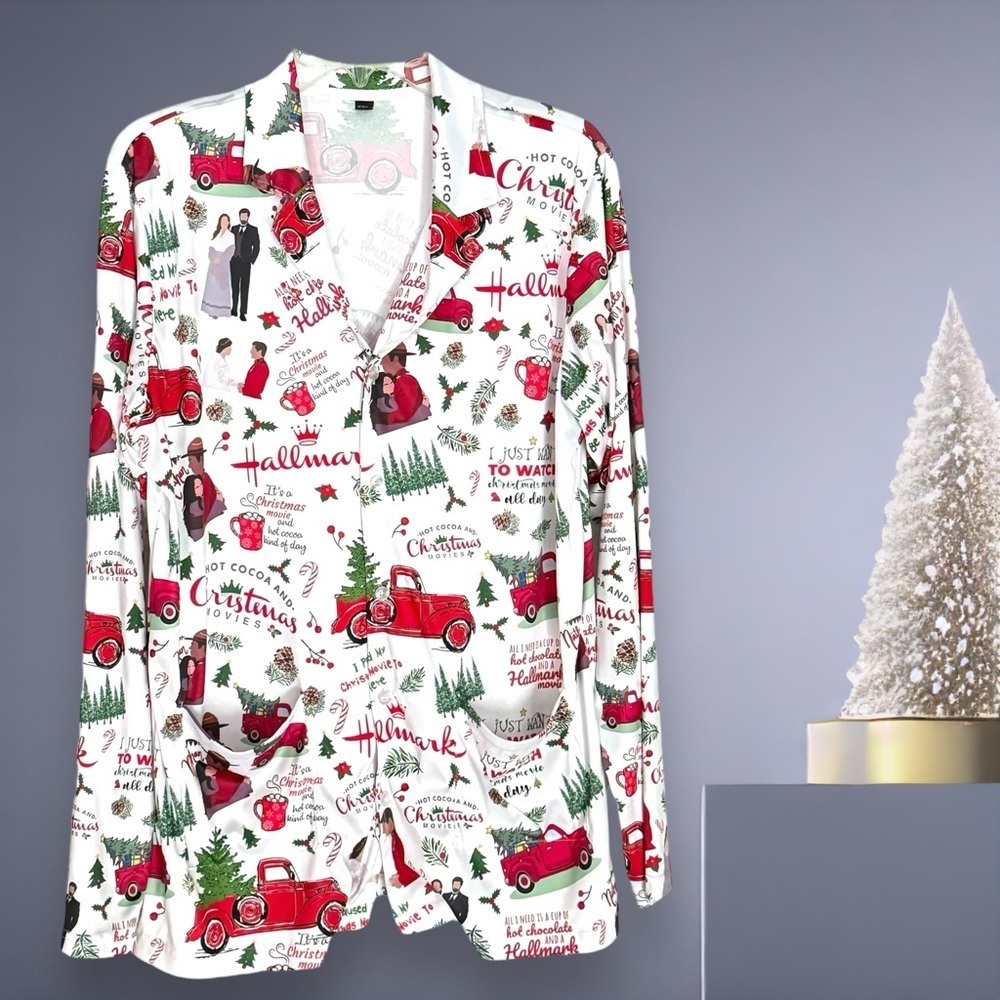 Hallmark Christmas Movie & Hot Chocolate Button Front Pajama Top w/Pockets XXL
